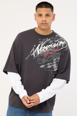 Wreckage Layered Long Sleeve Tee Asphalt