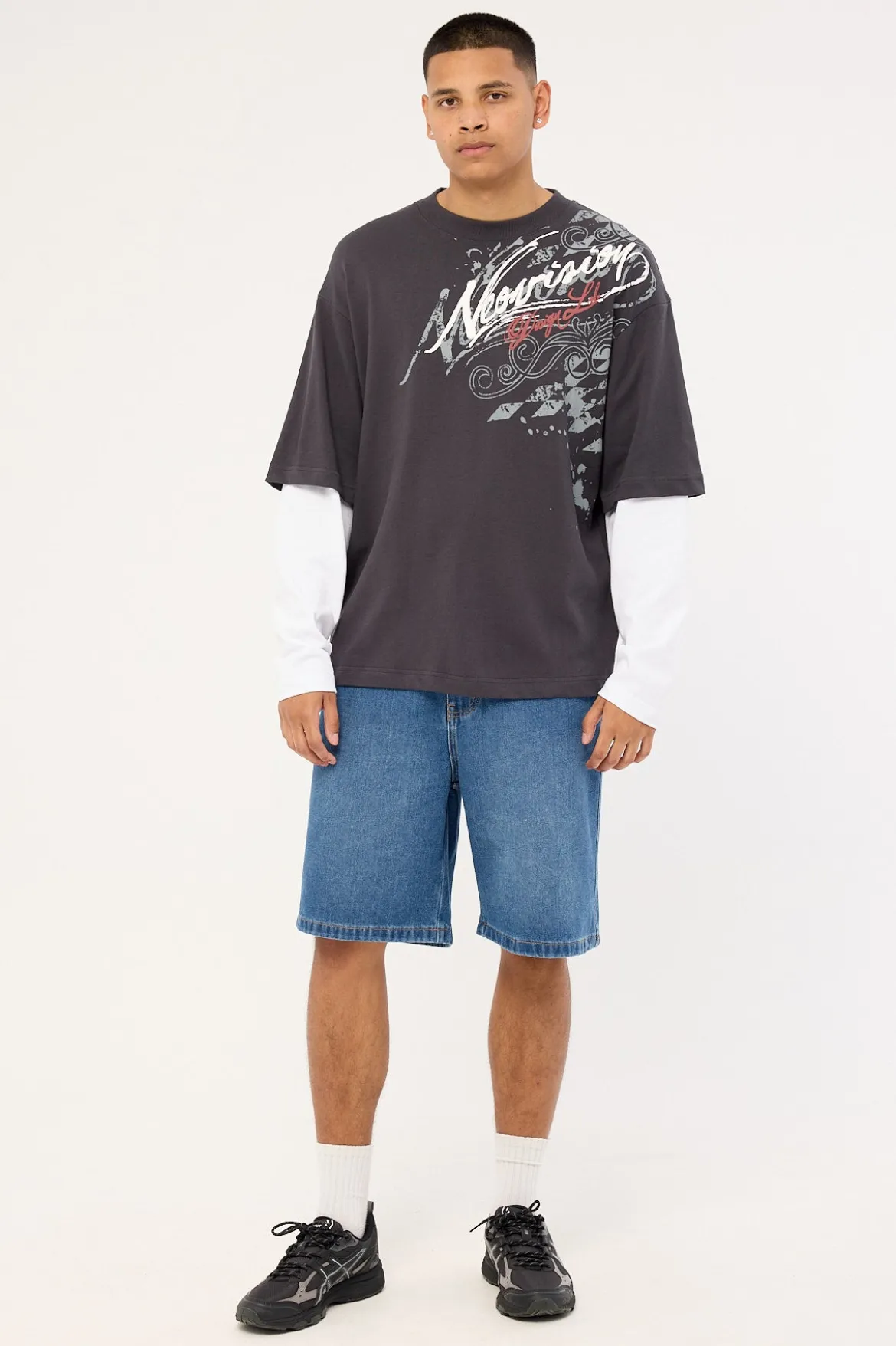 Wreckage Layered Long Sleeve Tee Asphalt