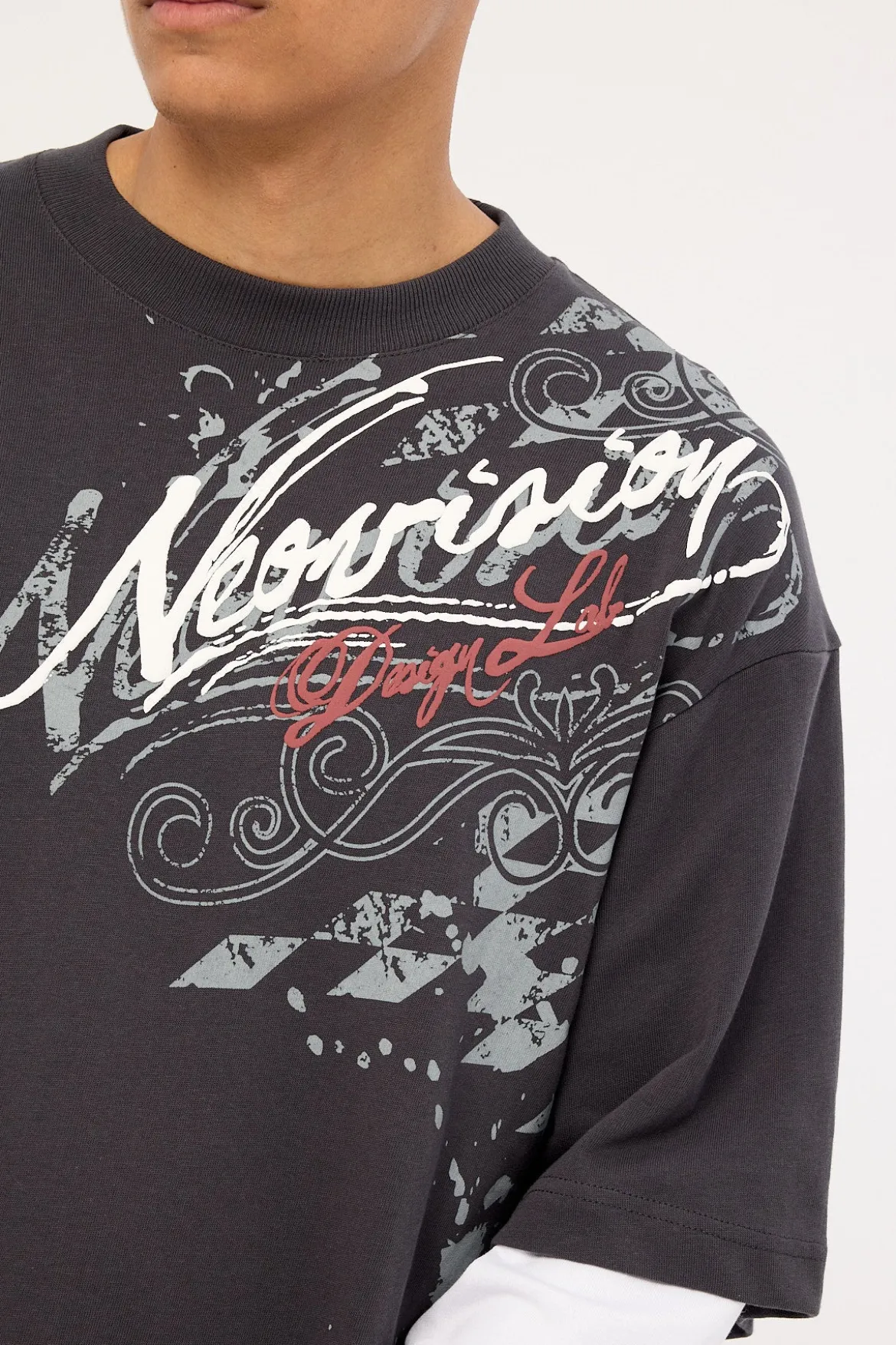 Wreckage Layered Long Sleeve Tee Asphalt
