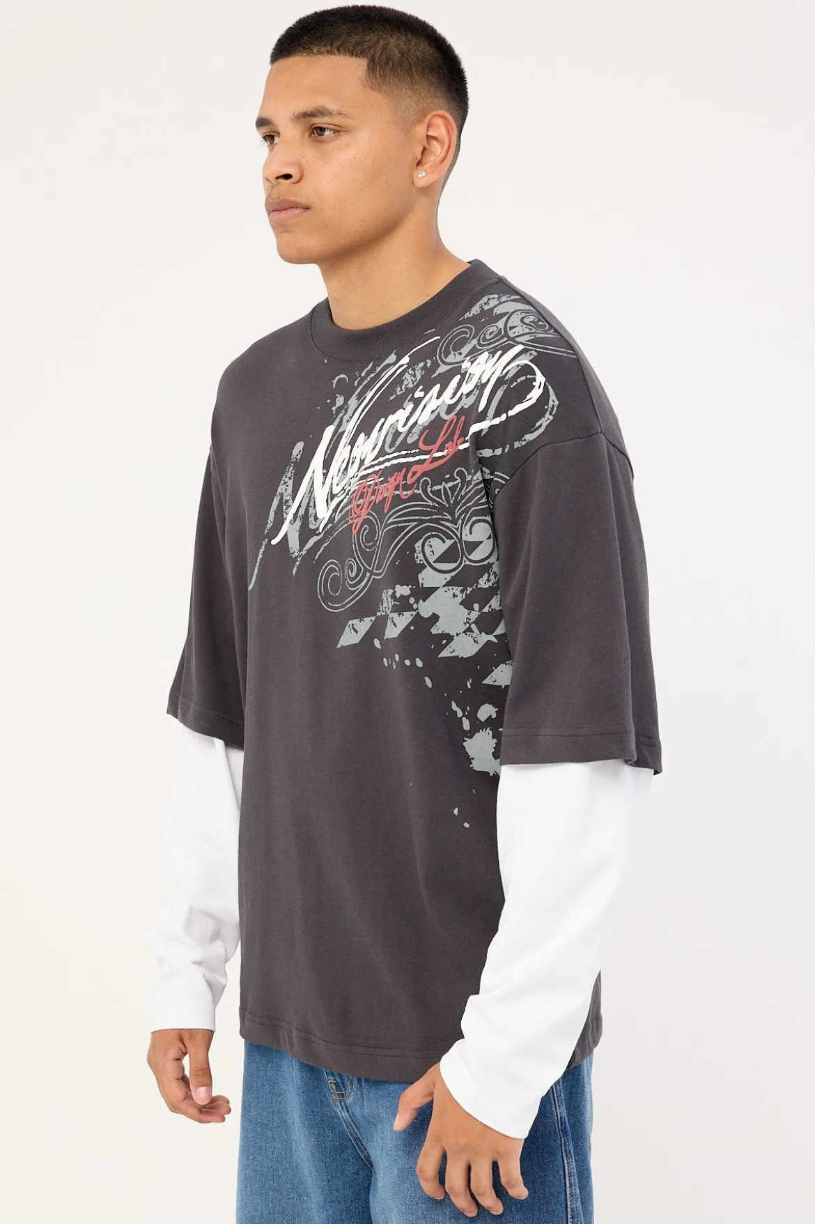 Wreckage Layered Long Sleeve Tee Asphalt