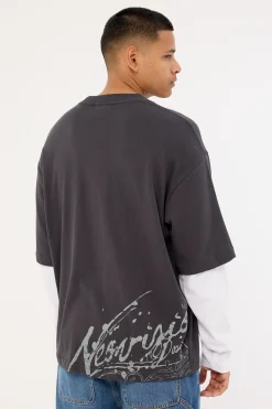 Wreckage Layered Long Sleeve Tee Asphalt