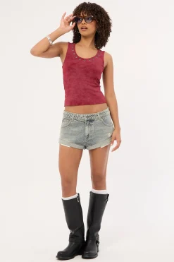 X-Tina Pheonix Low Rise Denim Mini Short Dirty Dawg