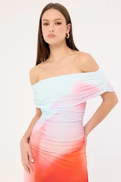 Yasmin Off Shoulder Maxi Dress Red Print
