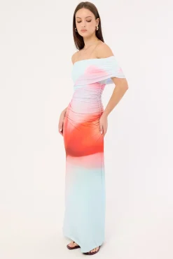Yasmin Off Shoulder Maxi Dress Red Print