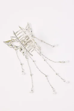 Y2K Pearl Drop Claw Clip Silver