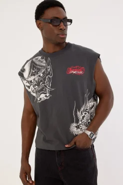 Yokai Cropped Muscle Tank Ash Black