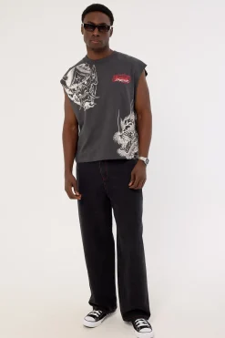 Yokai Cropped Muscle Tank Ash Black