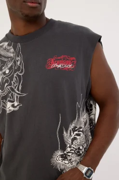Yokai Cropped Muscle Tank Ash Black