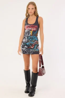 Yokai Lace Back Tank Mini Dress Washed Black
