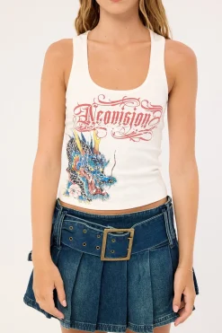 Yokai Lace Back Tank Top White