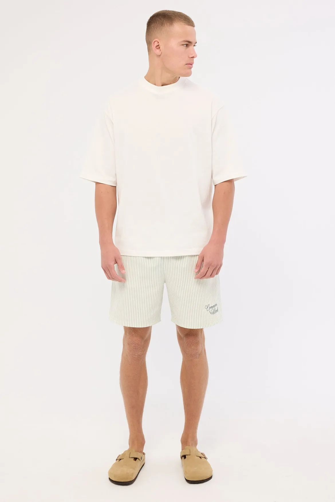 Yorick Elastic Waist Short Sage Stripe