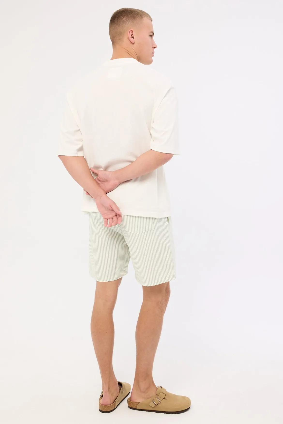 Yorick Elastic Waist Short Sage Stripe