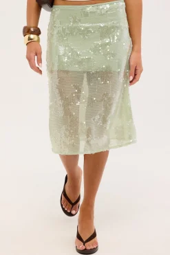 Zelie Sequin Midi Skirt Mint