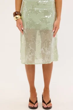 Zelie Sequin Midi Skirt Mint