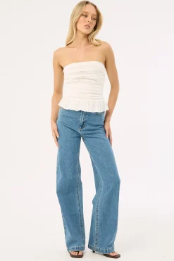 Zemi Gathered Strapless Top White