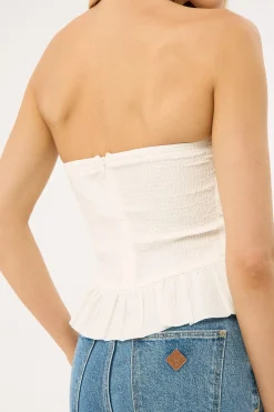 Zemi Gathered Strapless Top White