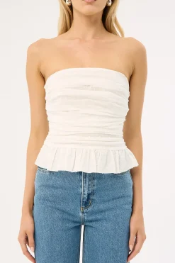 Zemi Gathered Strapless Top White