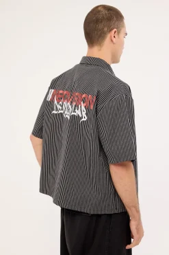 Zephyr Oversize Cropped Shirt Black/Grey Stripe