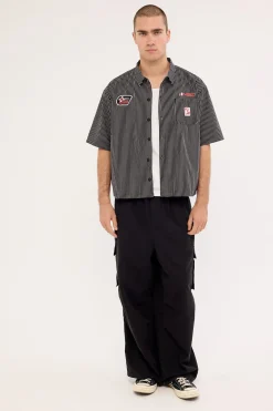 Zephyr Oversize Cropped Shirt Black/Grey Stripe