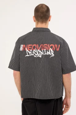 Zephyr Oversize Cropped Shirt Black/Grey Stripe