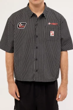 Zephyr Oversize Cropped Shirt Black/Grey Stripe