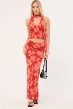 Zinna Halter Top Red Print