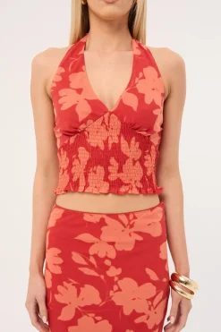 Zinna Halter Top Red Print