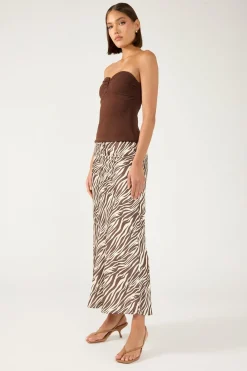 Ziva Satin Maxi Skirt Brown Print