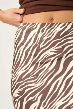 Ziva Satin Maxi Skirt Brown Print
